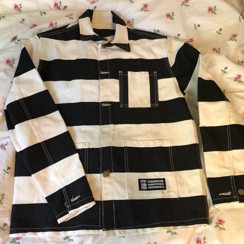 Men’s Black and White Motorcycle Jacket